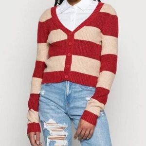 NWT American Eagle Outfitters - Striped V-Neck Button Down Cardigan (Red/Tan)